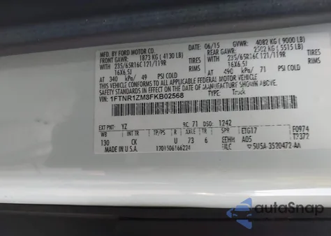 2015 Ford Transit-250 z USA, uszkodzony, nr VIN 1FTNR1ZM8FKB02568